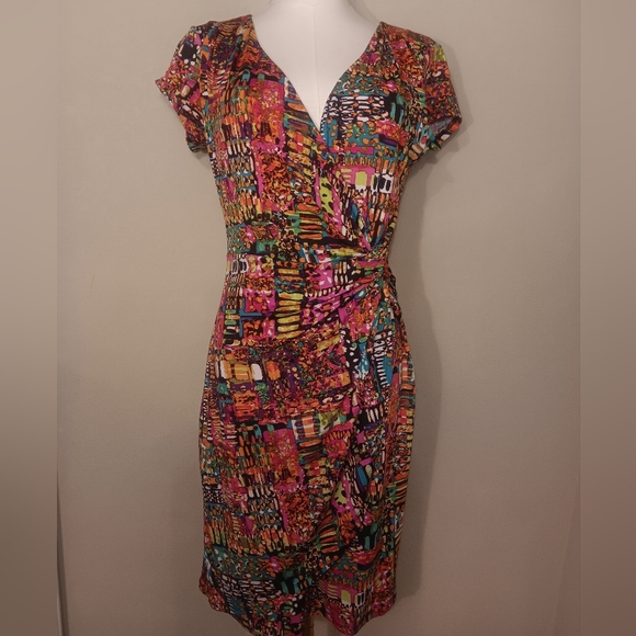 Just For Wraps Dresses & Skirts - JFW Vibrant Colorful Abstract Print Midi Dress